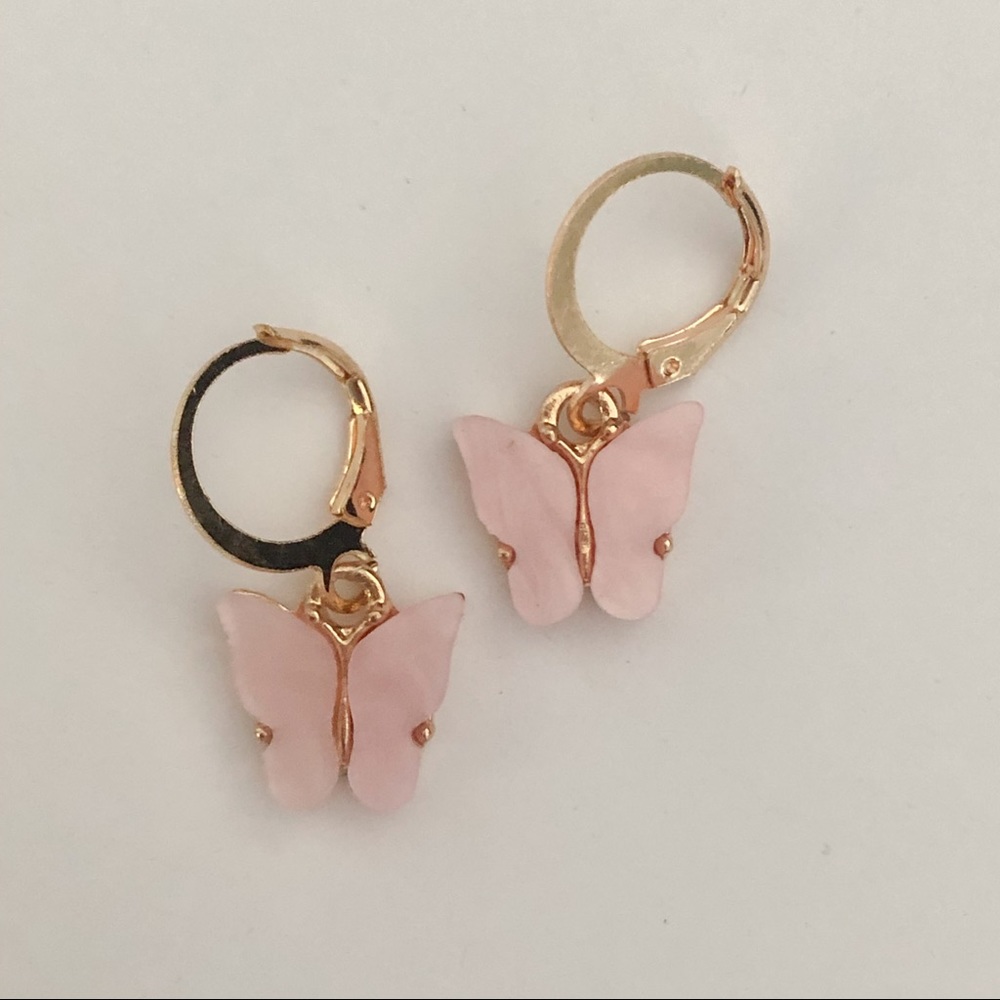 Light Pink Acrylic Butterfly Huggies / Earrings
